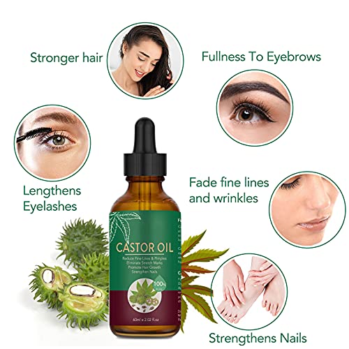 Aceite de Ricino Orgánico,Aceite de Ricino Prensado en Frío 100% puro Paracabello,Pestañas,Cejas,Cuidado de Cara y Piel con 1 Juego de Cepillos de Cejas y Delineador de Ojos,Aumenta el Crecimiento