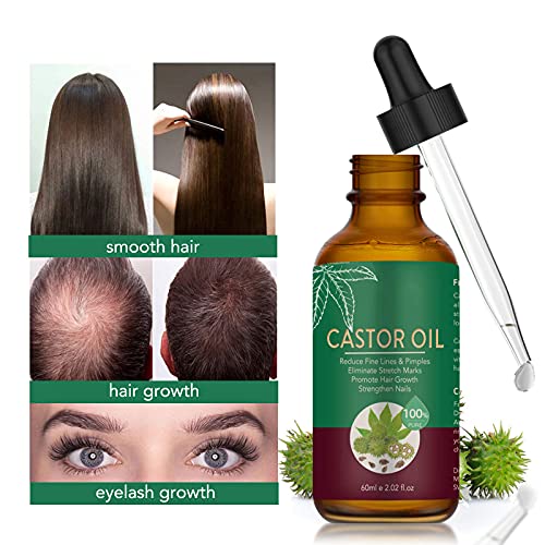 Aceite de Ricino Orgánico,Aceite de Ricino Prensado en Frío 100% puro Paracabello,Pestañas,Cejas,Cuidado de Cara y Piel con 1 Juego de Cepillos de Cejas y Delineador de Ojos,Aumenta el Crecimiento