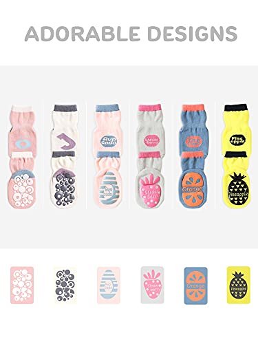 Adorel Calcetines Antideslizantes para Bebés Niñas Lote de 6 Fruta 1-3 Años (Tamaño del Fabricante M)