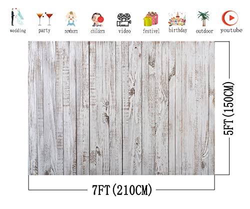 AIIKES 7x5FT Fondo de Madera Gris Blanco Fondo de Madera Vintage Fondo de fotografía de recién Nacido Fondo de decoración de Fiesta de cumpleaños Accesorios de Estudio 11-890