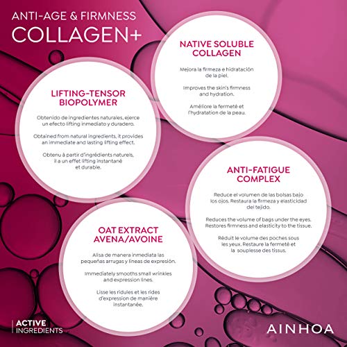 AINHOA Cosmetics – COLLAGEN+ Contorno de Ojos Lift-Reafirmante 15 ml – Corrector ojeras, Antiojeras Mujer, Antiarrugas, Lifting y Anti-bolsas con Colágeno marino – Día/Noche- Calidad Profesional