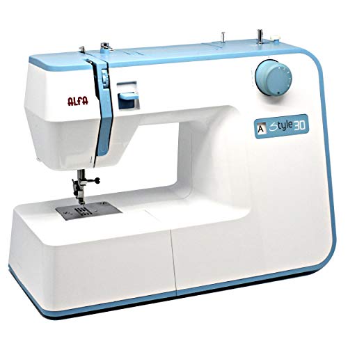 Alfa Hogar Maquina De Coser Style 30 Zig-Zag,Domestica, Azul + 6050-Caja 25 canillas Colores, Multicolor