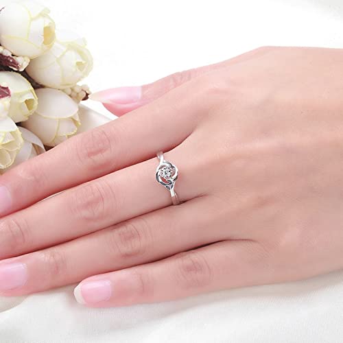 AmDxD Anillo de mujer platino de 18 quilates, oro blanco de 18 quilates. Anillo de compromiso para mujer, nudo hueco, color blanco, diamante de 0,04 quilates, 64, Oro blanco de 18 quilates, Diamond