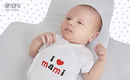 Amomí Body Bebé Cruzado para Recién nacido Manga Corta personalizados I Love❤️mami, I Love❤️papi 1 Mes100% algodón combed (1 Mes, A21045)