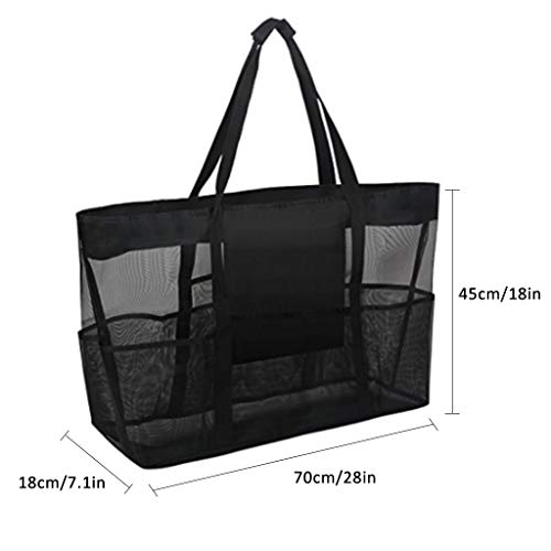 Amycute Bolsa de Malla Grande, Bolsa Plegable de Compras Negro Reutilizables para Almacenamiento Juguetes, para Camping, Compras, Vacaciones Familiares