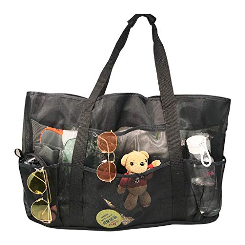 Amycute Bolsa de Malla Grande, Bolsa Plegable de Compras Negro Reutilizables para Almacenamiento Juguetes, para Camping, Compras, Vacaciones Familiares