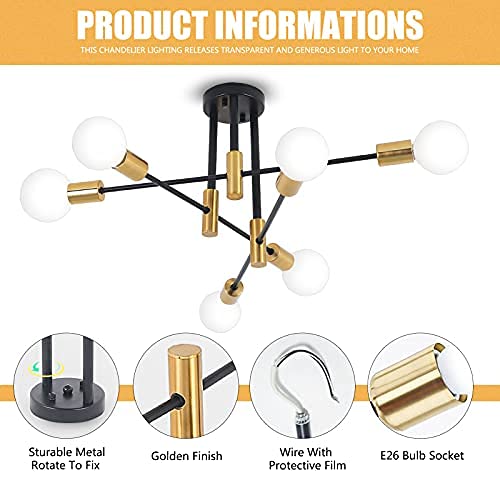 ANDAST Lámparas Industriales de Techo, 6 Luces Sputnik Vintage Retro Industrial Chandelier, Retro Black E27 Modern Ceiling Lamp for Living Room Bedroom Loft Kitchen(Diámetro 83cm)