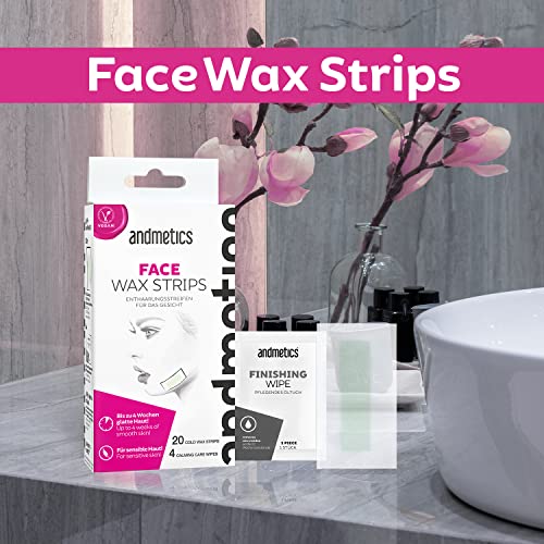 andmetics Tiras de cera facial: tiras depilatorias de cera fría, tiras de depilación facial, 20 tiras de cera