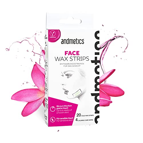 andmetics Tiras de cera facial: tiras depilatorias de cera fría, tiras de depilación facial, 20 tiras de cera