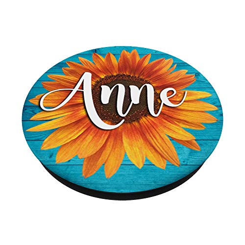 Anne Name-Girasol-Aqua Blue Regalo estético para mujeres y niñas PopSockets PopGrip Intercambiable