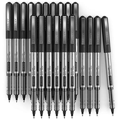 Arteza Bolígrafos de tinta de gel | Paquete de 20 | Color negro| Punta fina de 0,7 mm | Bolígrafos de gel para escritura, tomar notas, diarios personales y dibujo