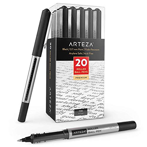 Arteza Bolígrafos de tinta de gel | Paquete de 20 | Color negro| Punta fina de 0,7 mm | Bolígrafos de gel para escritura, tomar notas, diarios personales y dibujo
