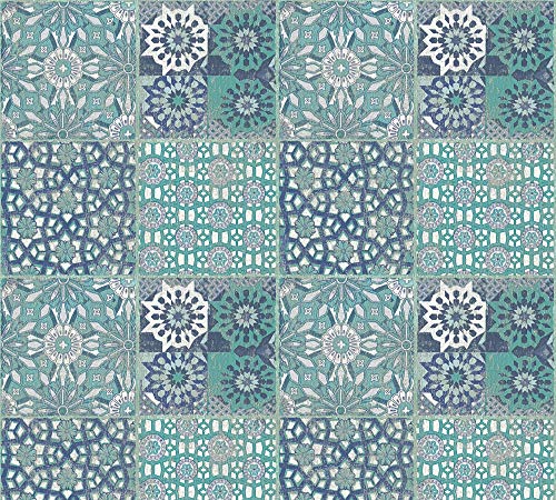 A.S. Création 368953 - Papel pintado, diseño de azulejos mediterráneos, Blau Grau Grün, 10,05 m x 0,53 m