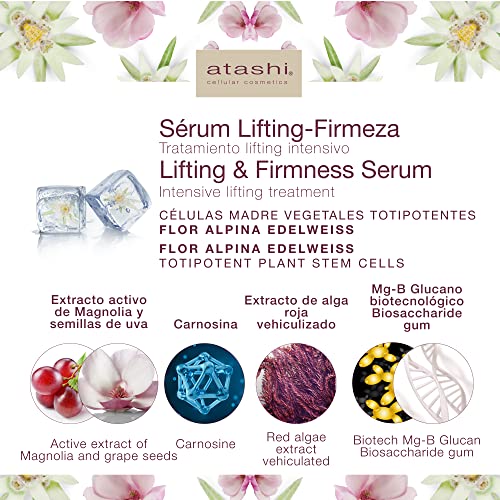 Atashi Firmeza Y Luminosidad - Sérum Alta Eficacia Lifting Firmeza | Redefine Óvalo Facial Y Doble Mentón | Con Células Madre De Edelweiss Y Carnosina | Para Todo Tipo De Pieles - 50 Ml