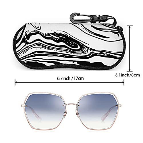 ATUEMACO Manchas de Ebru en blanco y negro Estuche blando para gafas de sol Estuche ultraligero portátil para gafas de neopreno con cremallera y clip para cinturón