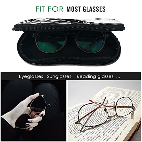ATUEMACO Manchas de Ebru en blanco y negro Estuche blando para gafas de sol Estuche ultraligero portátil para gafas de neopreno con cremallera y clip para cinturón