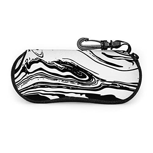 ATUEMACO Manchas de Ebru en blanco y negro Estuche blando para gafas de sol Estuche ultraligero portátil para gafas de neopreno con cremallera y clip para cinturón