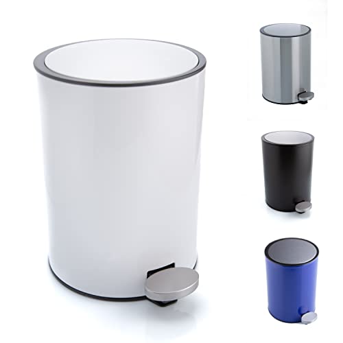 Bamodi Cubo de Basura con Pedal Premium Pequeñas papeleras de baño, Aseo u Oficina - 3L - Papelera de baño de Acero Inoxidable con cesto extraíble - Sistema de Cierre Magic Silent (Blanco)