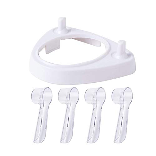 Base Soporte Porta Cepillo de Dientes Eléctrico para Oral B – Incluye 4 Fundas Protectoras de Cabezales Cepillo Dientes para Oral B - Soporte Color Blanco