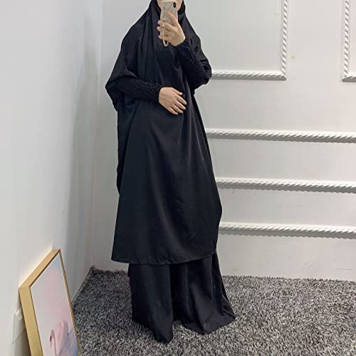 Batas musulmanas de Abaya islámicas árabes para mujer, bata musulmana de dos piezas, suave y elegante, conjuntos de 2 piezas para mujer, Negro, Talla única