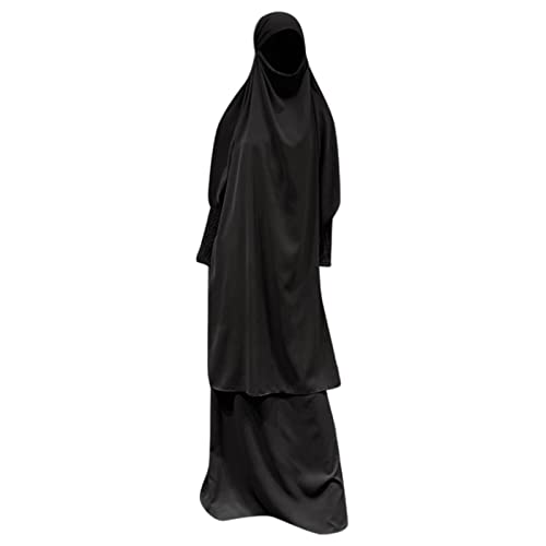 Batas musulmanas de Abaya islámicas árabes para mujer, bata musulmana de dos piezas, suave y elegante, conjuntos de 2 piezas para mujer, Negro, Talla única
