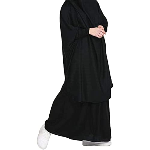 Batas musulmanas de Abaya islámicas árabes para mujer, bata musulmana de dos piezas, suave y elegante, conjuntos de 2 piezas para mujer, Negro, Talla única