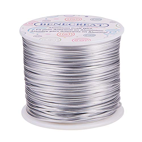 BENECREAT 68m 1.5mm Alambre de Aluminio Hilo Metálico para Fabricación de Artesanías Rebordeado Alambre de Manualidad de Aluminio Calibre 15 Plateado