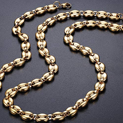 Besteel 11mm Conjunto De Collar Y Pulsera De Acero Inoxidable para Hombre Granos de Cafe Collar de Cadena del Encintado Caballero Punk Largo Collar 56-61cm Pulsera De 21,5cm