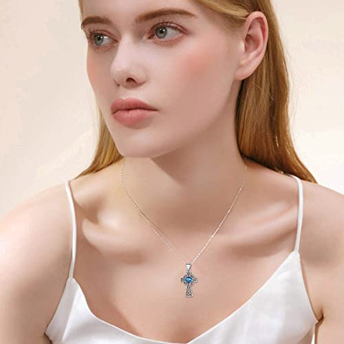 Bestyle Colgante de cruz de plata vintage con piedra de nacimiento para mujer, collar de nudo celta con forma de corazón, regalo para madre, Piedra,