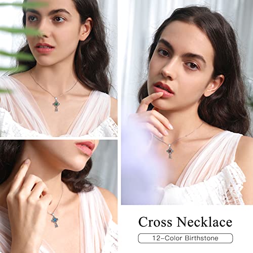 Bestyle Colgante de cruz de plata vintage con piedra de nacimiento para mujer, collar de nudo celta con forma de corazón, regalo para madre, Piedra,