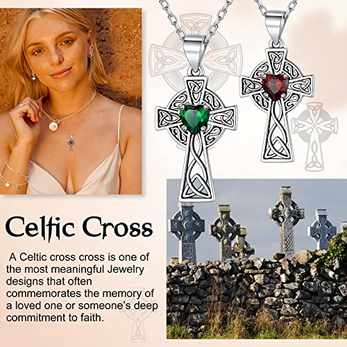 Bestyle Colgante de cruz de plata vintage con piedra de nacimiento para mujer, collar de nudo celta con forma de corazón, regalo para madre, Piedra,