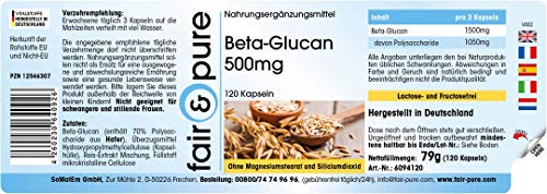 Betaglucano 500mg en Cápsulas - Beta-Glucano de Avena natural - Alta pureza - 120 Cápsulas