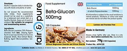 Betaglucano 500mg en Cápsulas - Beta-Glucano de Avena natural - Alta pureza - 120 Cápsulas