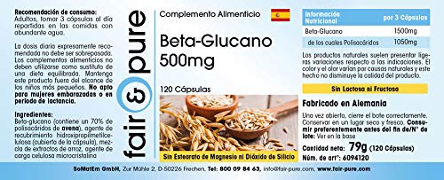 Betaglucano 500mg en Cápsulas - Beta-Glucano de Avena natural - Alta pureza - 120 Cápsulas