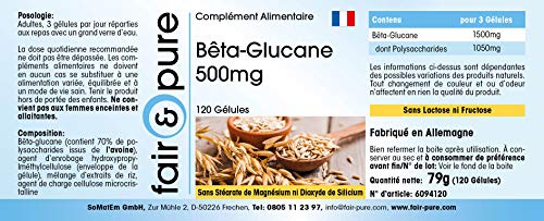 Betaglucano 500mg en Cápsulas - Beta-Glucano de Avena natural - Alta pureza - 120 Cápsulas