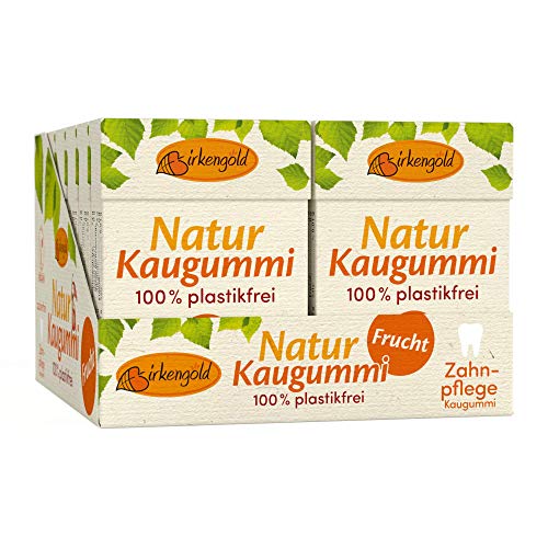 Birkengold | 100% chicle natural | fruta | xilitol | Sin plástico | higiene dental | sin azúcar | sin aspartamo | vegano | 12 pza.