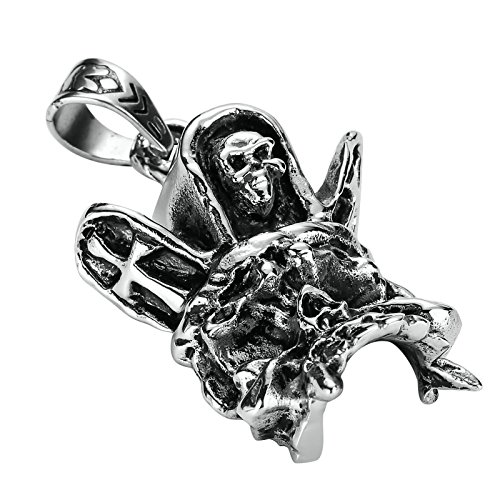 Blisfille Gargantillas Hippies Collar Oro Hip Hop,Cabeza de Fantasma Corona Colgantes Mujer Acero Collar de Negro Plata