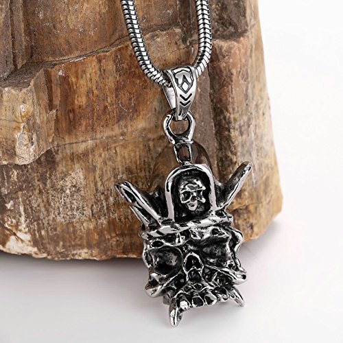 Blisfille Gargantillas Hippies Collar Oro Hip Hop,Cabeza de Fantasma Corona Colgantes Mujer Acero Collar de Negro Plata