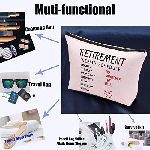 Bolsa de maquillaje jubilada Regalos para la jubilación para las mujeres Coworker Boss Nurse Teacher Retirement Weekly Schedule Bolsa de viaje cosmética Bolsa jubilada, Pink, Bolsa de aseo