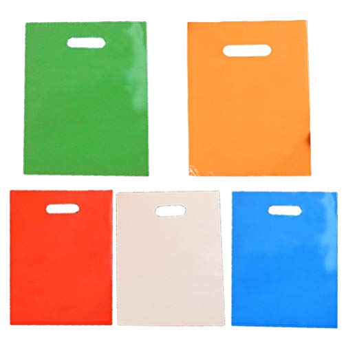 Bolsas de plástico de STOBOK 50 piezas de productos de venta al por menor con manijas troqueladas para comprar ropa de regalo (el color es aleatorio, 25x35cm)