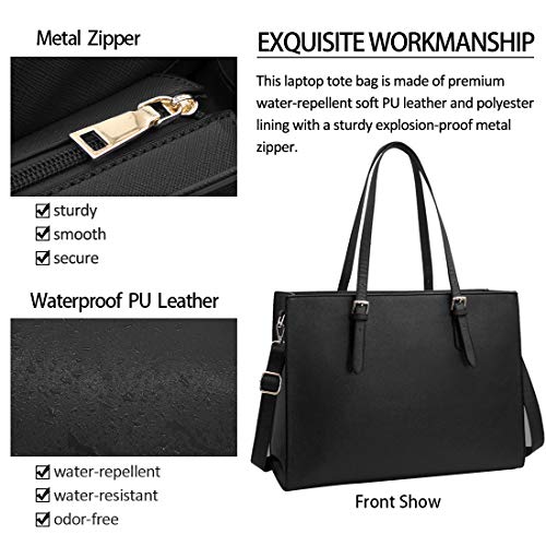 Bolso Mujer Bolsos Bandolera para Ordenador Portátil 15.6 Pulgadas Impermeable Bolsos de Mujer Cuero PU Universidad Shopper Bolsa Tote (Negro-2)
