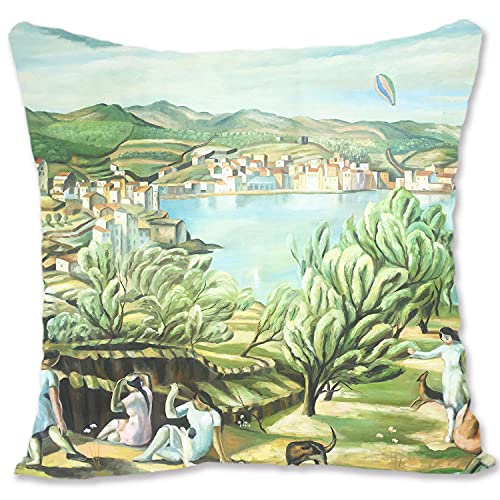 BONNIU Funda Decorativa Cojin con Cremallera 45X45 cm Protectores Almohada Terciopelo Paisaje Art - Dali - Cadaques I B5006