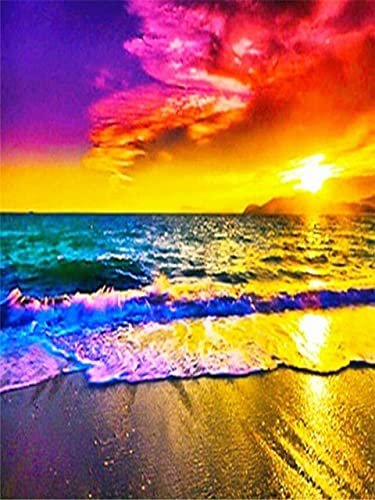 Bordado de diamantes puesta de sol 5D DIY pintura de diamante cuadrado completo paisaje junto al mar punto de cruz mosaico decoración del hogar regalo A11 40x50cm