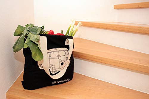 BRISA VW Collection - Volkswagen Furgoneta Hippie Bus T1 Van Bolsa de Playa Vintage de Canvas (Algodón), Bolso de mano, Bolsa de hombro, Tote bag, Shopper bag para Compras (Negro/Beige)