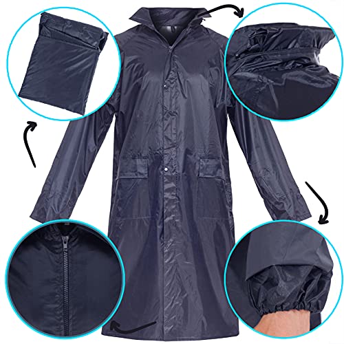 BWOLF Poseidon - Chubasquero para hombre, impermeable, largo, para exterior, reutilizable, con capucha, azul, XXXL