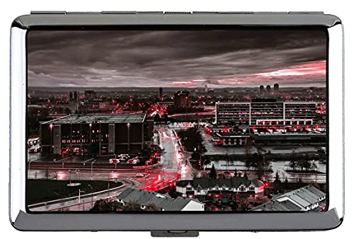 Caja de cigarrillos Rey doble cara, Ciudad Gris Mojado Tarjeta de visita Soporte de acero inoxidable (Plata) A359