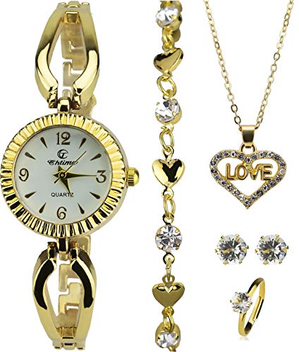 Caja de Regalo Reloj Mujer Blanco- Juegos de Joyas- Collar-Anillo- Pendientes - Pulsera