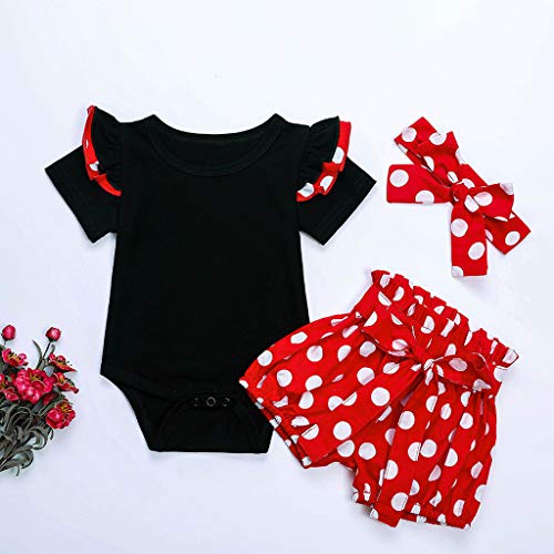 Camisa sin Mangas Floral + Pantalones Cortos + Cintas de Pelo Conjunto Verano Ropa para Ninas Bebe (6-12 Meses, Rojo)