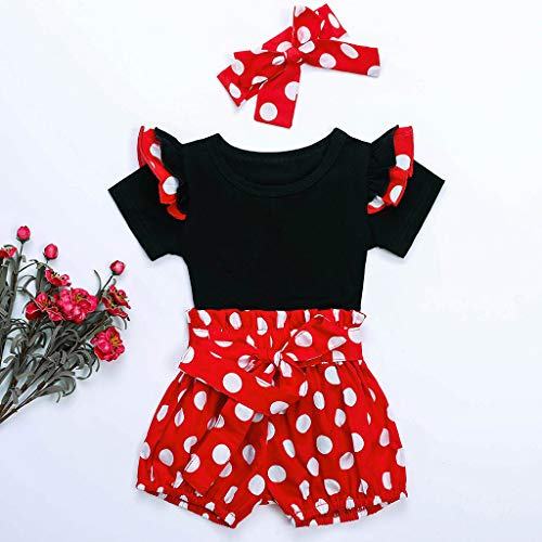 Camisa sin Mangas Floral + Pantalones Cortos + Cintas de Pelo Conjunto Verano Ropa para Ninas Bebe (6-12 Meses, Rojo)