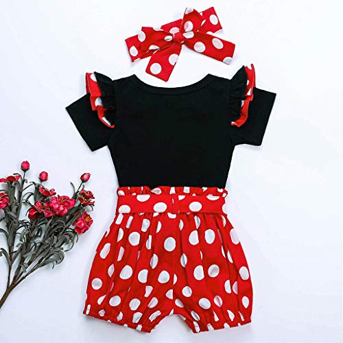 Camisa sin Mangas Floral + Pantalones Cortos + Cintas de Pelo Conjunto Verano Ropa para Ninas Bebe (6-12 Meses, Rojo)